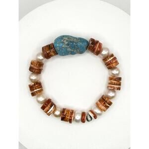 Southwest Spiny Oyster, Turquoise & Desert Pearl Multi Stone Stretch Bracelet